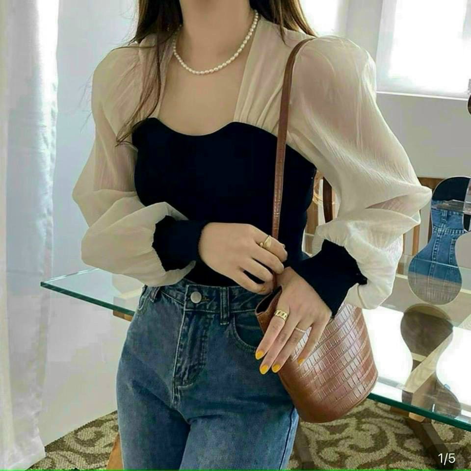 áo kiểu phối tay voan xinh tiểu thư h