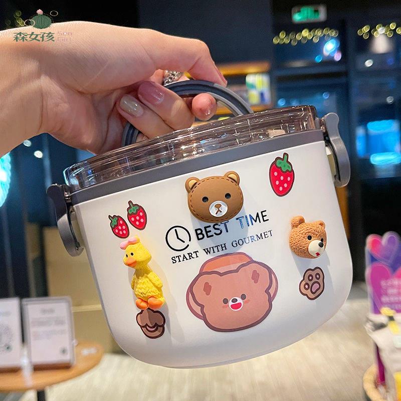 hộp đựng cơm giữ nhiệt,Schoolgirl's large capacity cute stainless steel lunch box