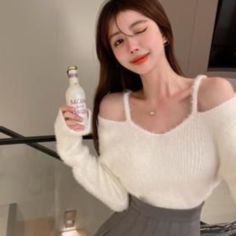 Áo dệt kim Pure Cube dáng rộng trễ vai gợi cảm cho nữ