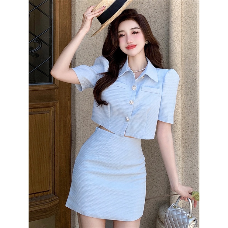 Set váy nữ sang chảnh croptop Hàn Quốc tiểu thư mùa hè SVN008