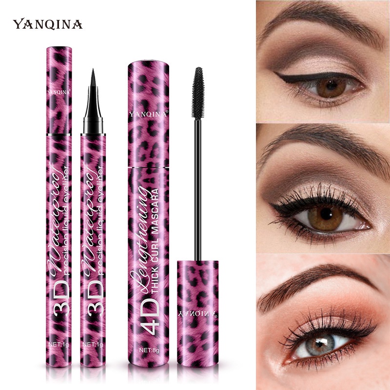 [Hàng mới về] Set bút kẻ mắt + mascara chống thấm nước chuốt mi cong dày thiết kế vỏ in họa tiết da báo độc đáo | BigBuy360 - bigbuy360.vn