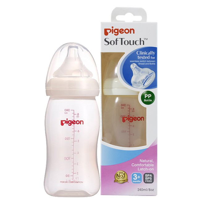 Bình sữa Pigeon PP Plus cổ rộng 160ml/240ml