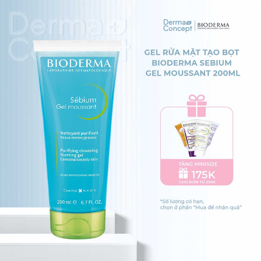 Gel rửa mặt tạo bọt Bioderma Sebium Gel Moussant 200ML [NHẬP KHẨU CHÍNH HÃNG 100%]