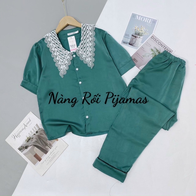 BỘ PIJAMA LỤA CỘC TAY Quần Dài Siêu Sang