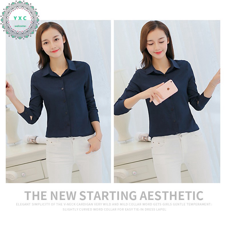 Áo sơ mi công sở dài tay phong cách đơn giản thanh lịch dành cho nữ