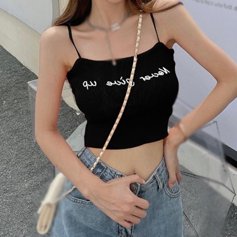 Áo Croptop Dệt Kim Dáng Ôm Thêu Chữ Phong Cách Hàn Quốc Quyến Rũ Cho Nữ