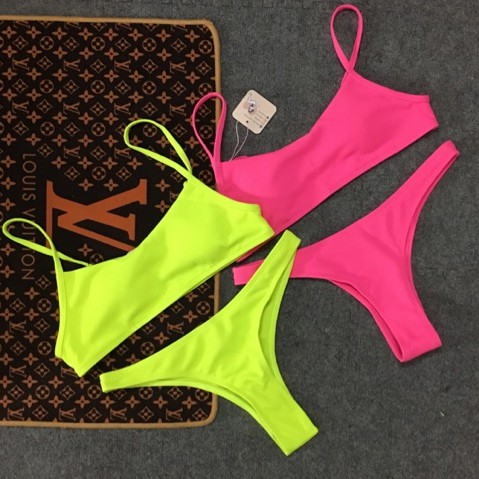 [BKN494] &lt;ÂU&gt; SET BIKINI BASIC VẢI GÂN HỒNG/XANH NEON QUẦN THONG/LỌT KHE