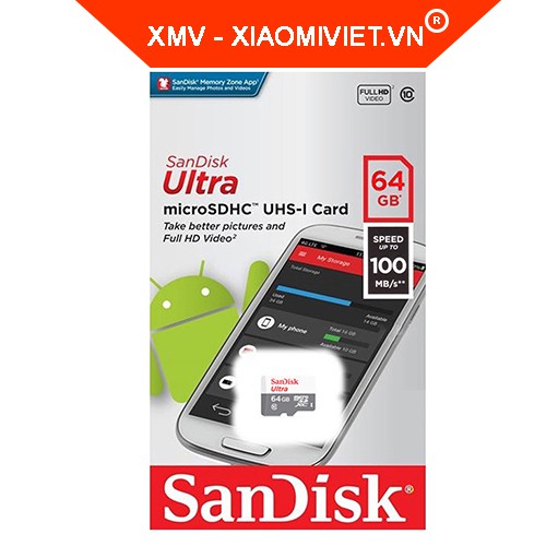 Thẻ nhớ Sandisk 64GB (Thẻ xám) - Dòng thẻ Mirco SD Class 10 - Bảo hành 5 năm - Hàng chính hãng