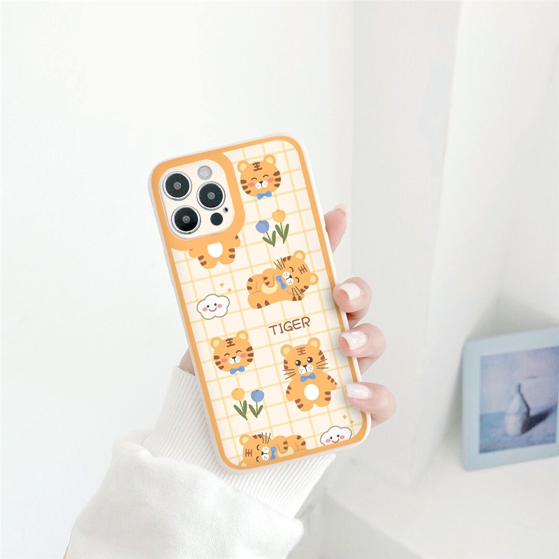 Ốp iphone - Ốp lưng iphone cạnh vuông bảo vệ camera caro động vật cute dành cho ip 6 đến 14promax - ng320