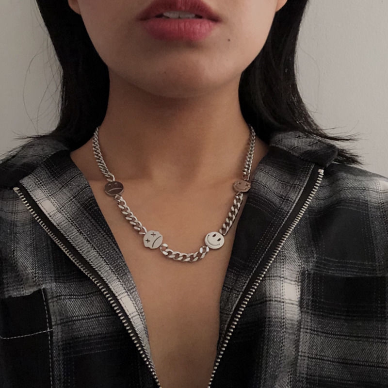 Dây Chuyền Thép Titan Mặt Cười Phong Cách Hip Hop Thời Trang Đường Phố 22158