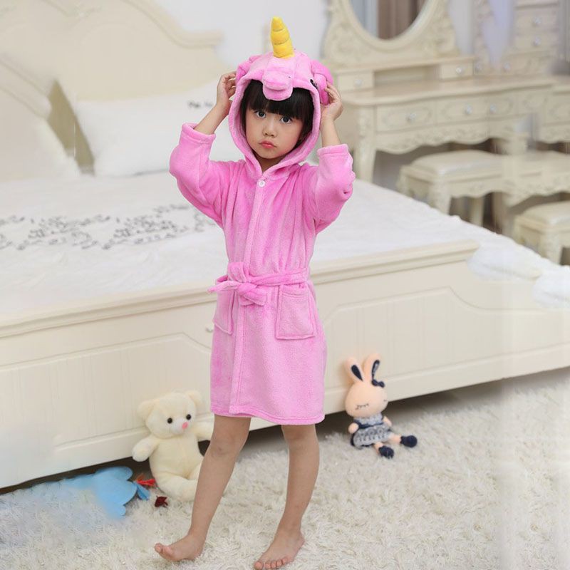 Unicorn Kids Bathrobe Girls Boys Hooded Pajamas Sleepwear Nightwear