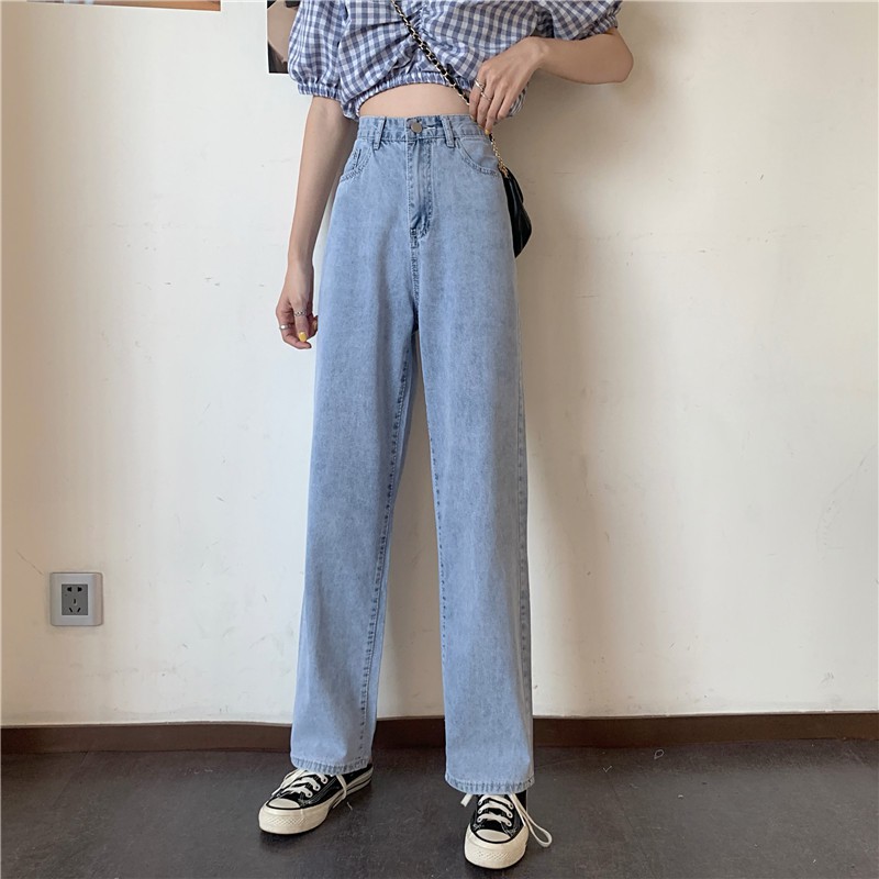 [SẴN] Quần jeans nữ ống rộng xanh nhạt Ulzzang Quảng Châu QDJ51