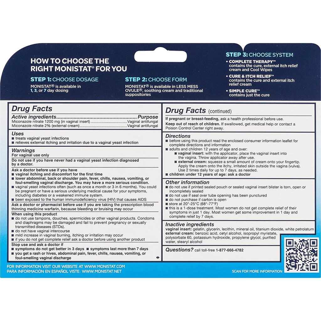 Monistat 1 - day yeast infection treatment - kem bôi giảm ngứa, nhiễm trùng men, diệt nấm vùng kín trong 1 ngày 9g
