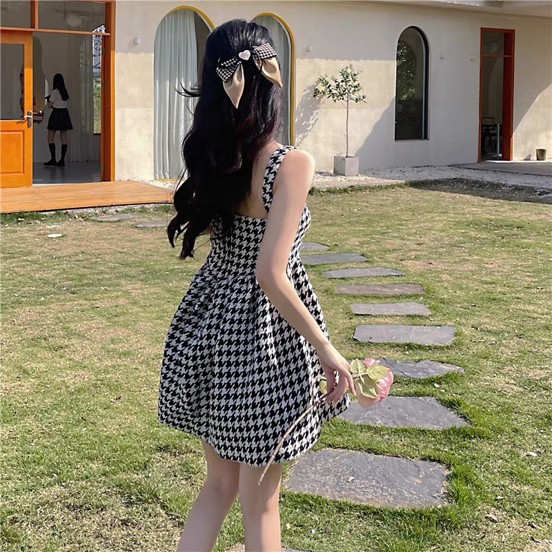 Váy Dạ Nữ 2 Dây Dáng Xòe Ulzzang, Đầm Chất Dạ Họa Tiết Kẻ