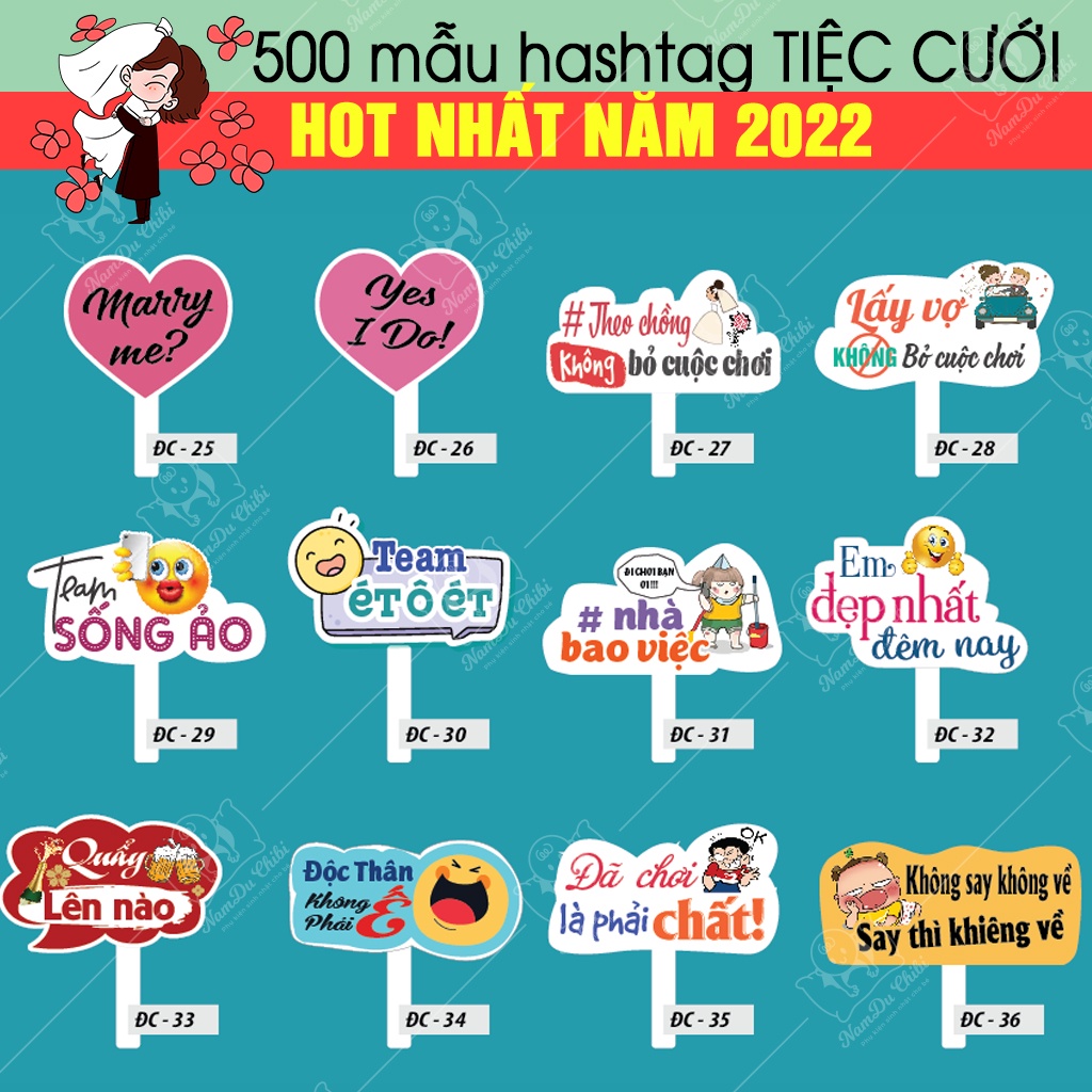 {ĐÁM CƯỚI MỚI} Hashtag cầm tay đám cưới - 100 Mẫu Hot nhất năm - Shop sẵn hàng - Giao luôn trong ngày