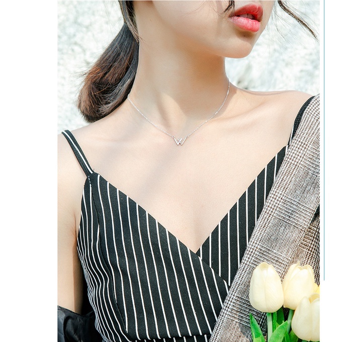 Dây chuyền bạc ý 925 W kim cương nhân tạo trang sức nữ