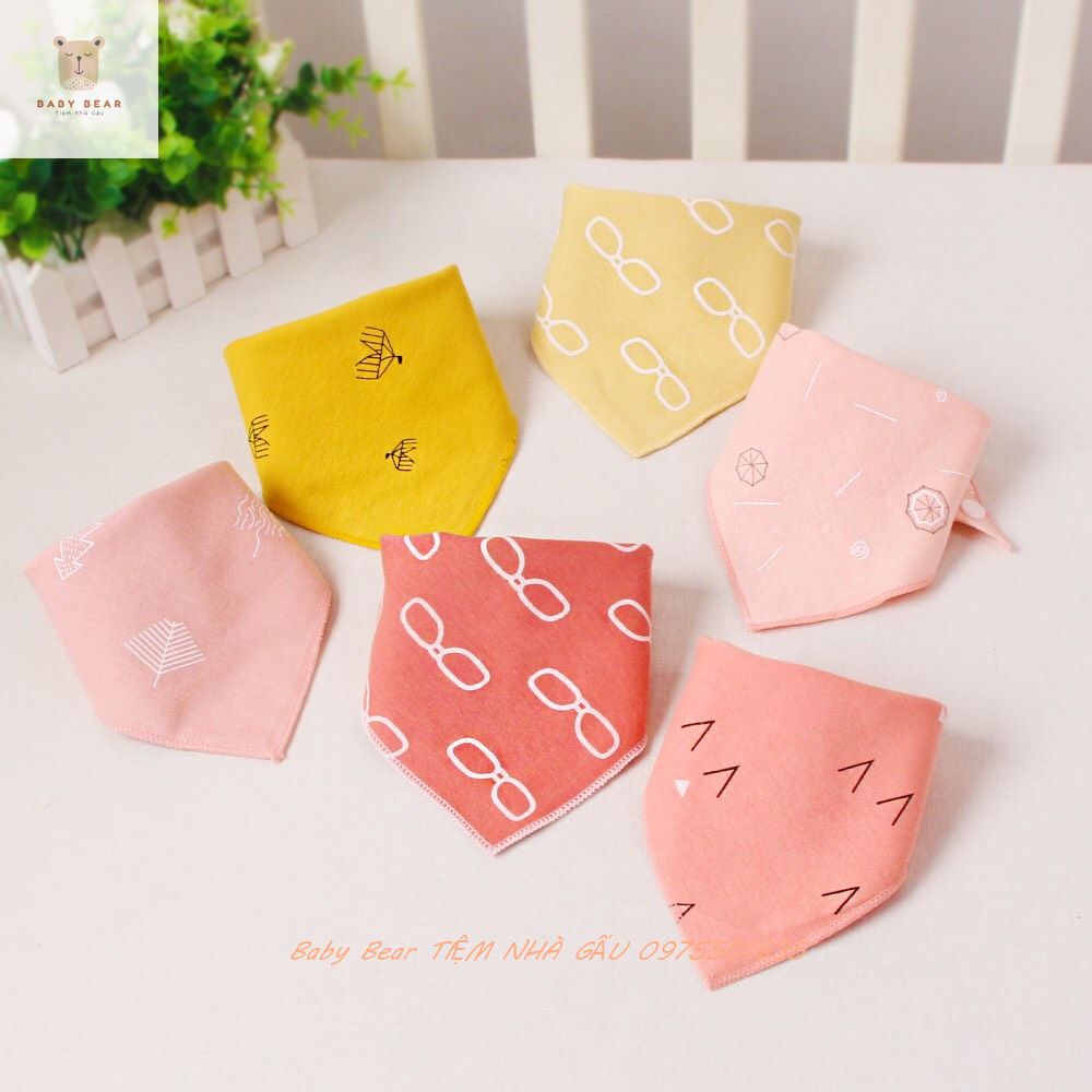 Yếm tam giác cotton họa tiết hoạt hình đủ màu cho bé trai bé gái-không bai màu và không xù lông 100% cotton