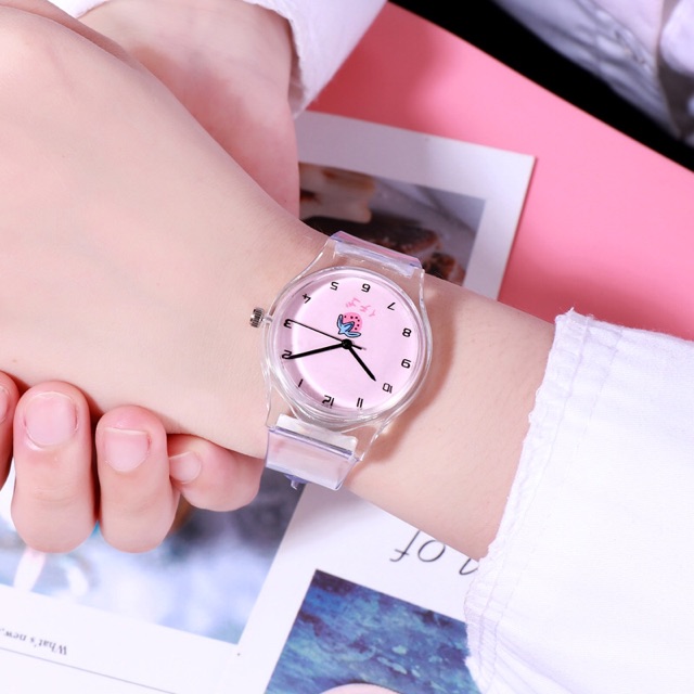 Đồng hồ nữ Ulzzang trái dâu Nhật Bản dây trong suốt 4 màu dễ thương | BigBuy360 - bigbuy360.vn