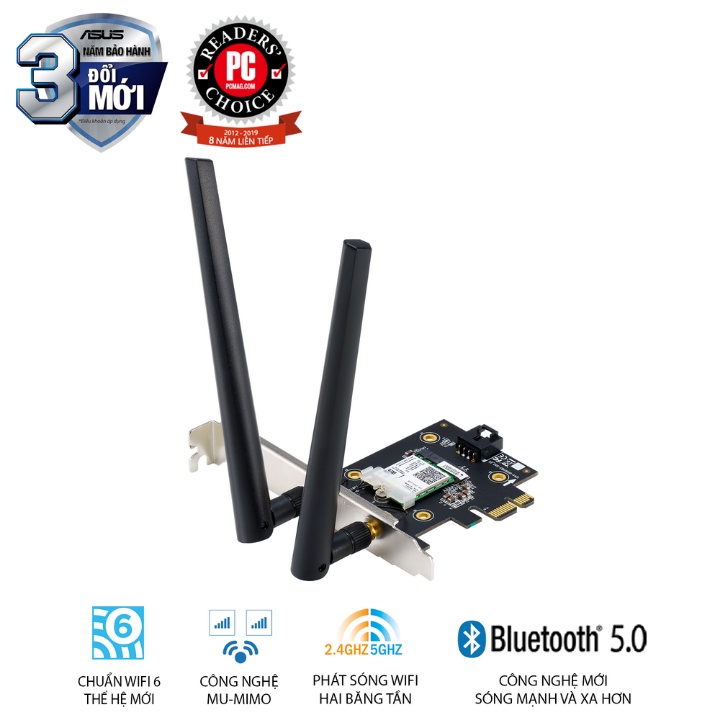 Card mạng PCIe WiFi 6 ASUS PCE-AX3000 Chuẩn AX3000 - Hàng chính hãng