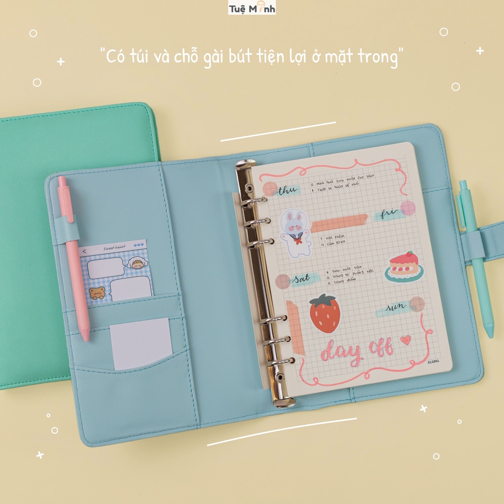 Sổ còng Klong bìa da PU Caro 5x5 A5 100 trang VPP Tuệ Minh MS 992 bìa Pastel File Binder bullet journal cao cấp