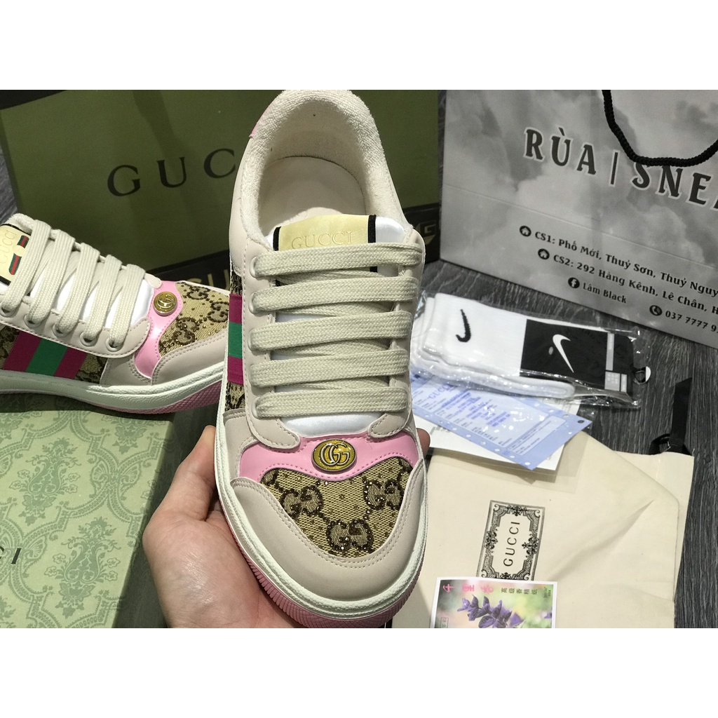 Siêu Phẩm Giày Thể Thao Sneaker Gu..CCi Hồng Đính Đá SIêu Xinh Cao Cấp Ảnh Thật + freeship + Tặng Tất