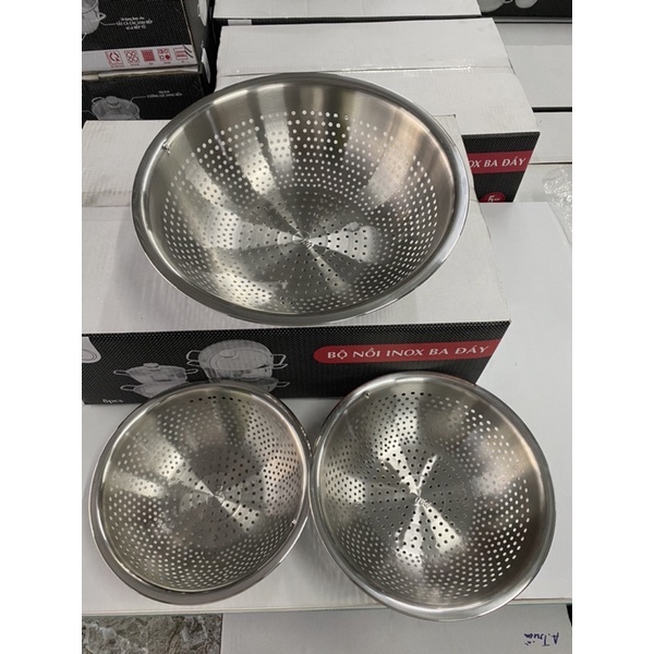 Combo Bộ 3 rổ INOX đủ size 24, 26 , 28, 32 cm an toàn và tiện lợi