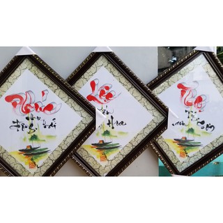Bộ 3 tranh Phúc Lộc Thọ kích thước 32cm x 32cm. Quà tặng mừng tân gia, khai trương