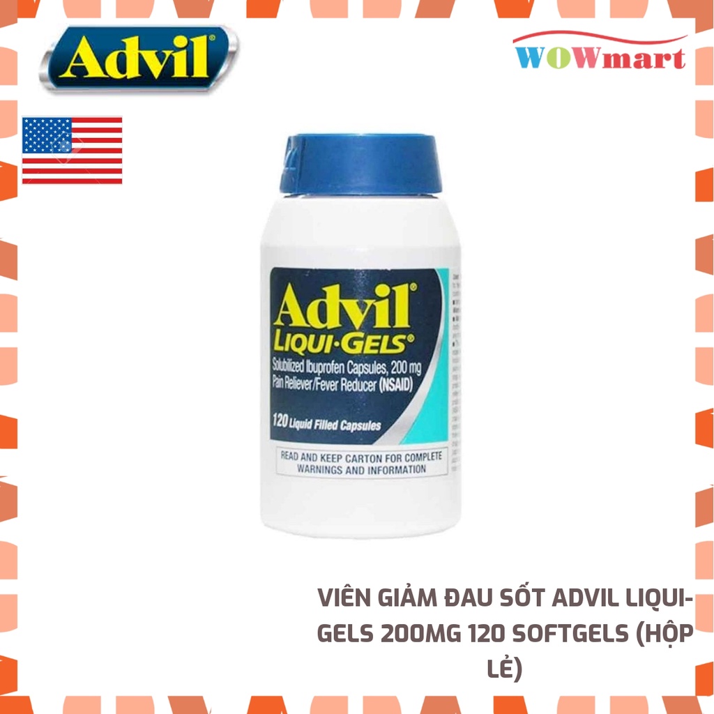 Viên giảm đau sốt Advil Liqui-Gels 200mg 120 Softgels (Hộp lẻ)