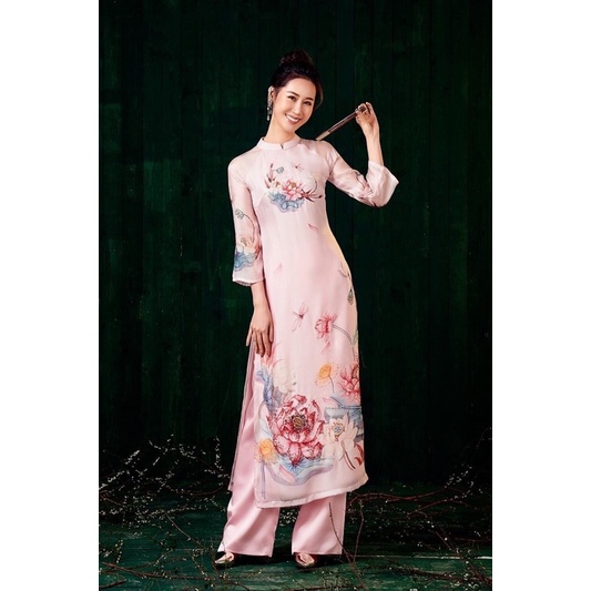 Áo Dài Cách Tân In Hoạ Tiết Hoa Sen Đính Kết Cao Cấp- Áo Dài Tết May Sẵn_Nhã Phương Bridal