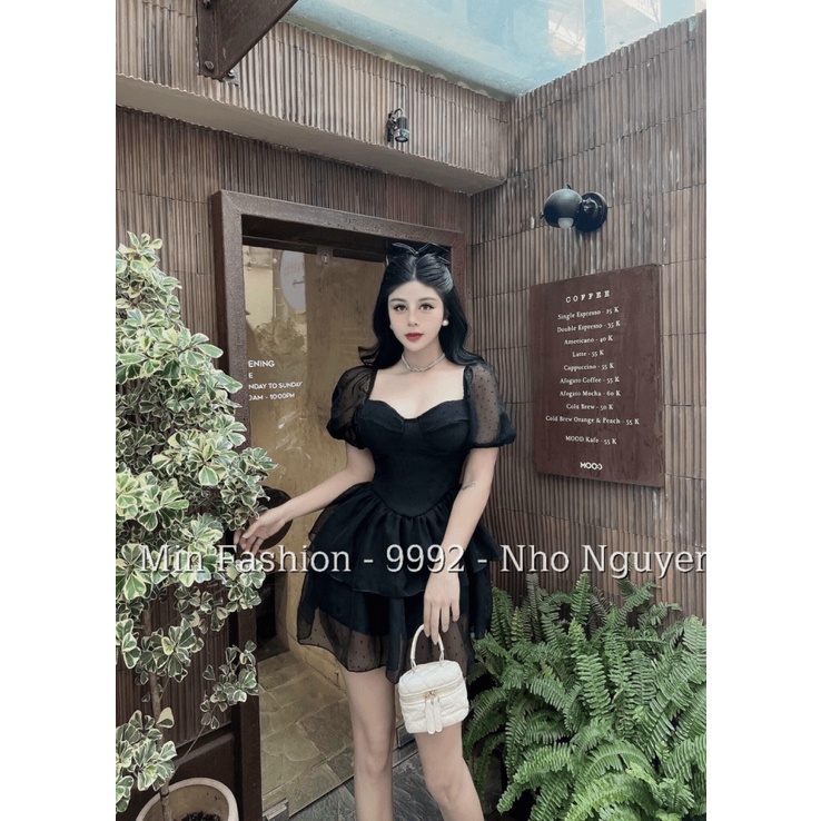 ĐẦM VOAN HỘT CỔ VUÔNG CÓ MÚT CÓ LÓT QUẦN VÁY NGẮN DÁNG XÒE CỰC SANG CHẢNH  UP Thời Trang HHP Fashion