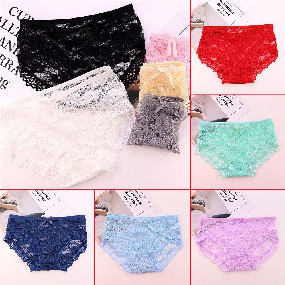 WONDER Quần Lót Cotton Phối Ren Trong Suốt Thoáng Khí Đính Nơ Dễ Thương Cho Nữ