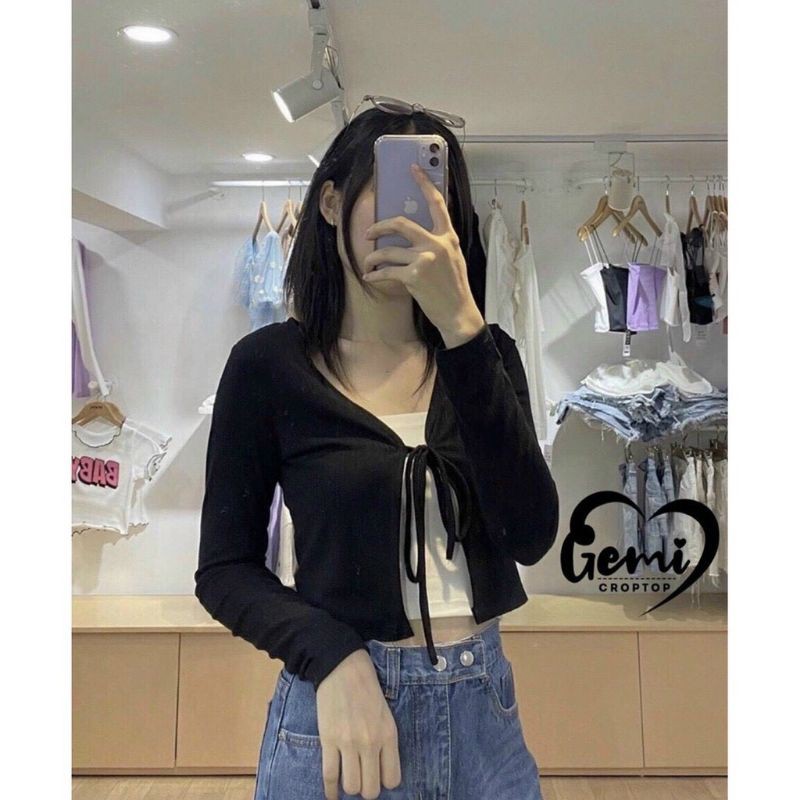 Áo khoác cardigan cột dây croptop - tay dài - hàng vải tốt loại 1 | BigBuy360 - bigbuy360.vn