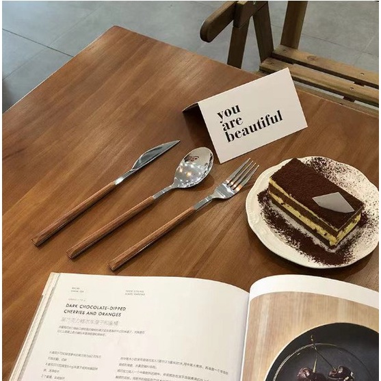 Bộ 6c Thìa inox cán gỗ hàng xịn dùng gia đình, nhà hàng Kt: 16x3cm (ảnh thật)