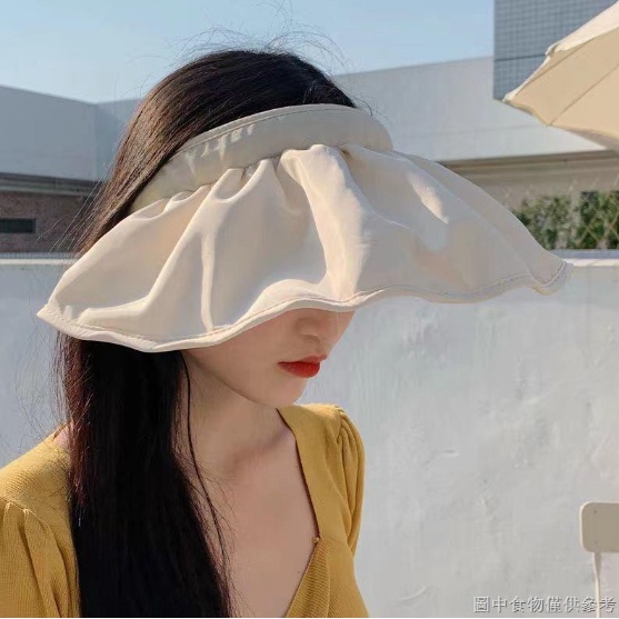 Mũ Vành Rộng Hở Đầu Che Nắng Chống Tia Uv Màu Đen Kèm Băng Đô Đội Đầu Thời Trang Mùa Hè Cho Nữ