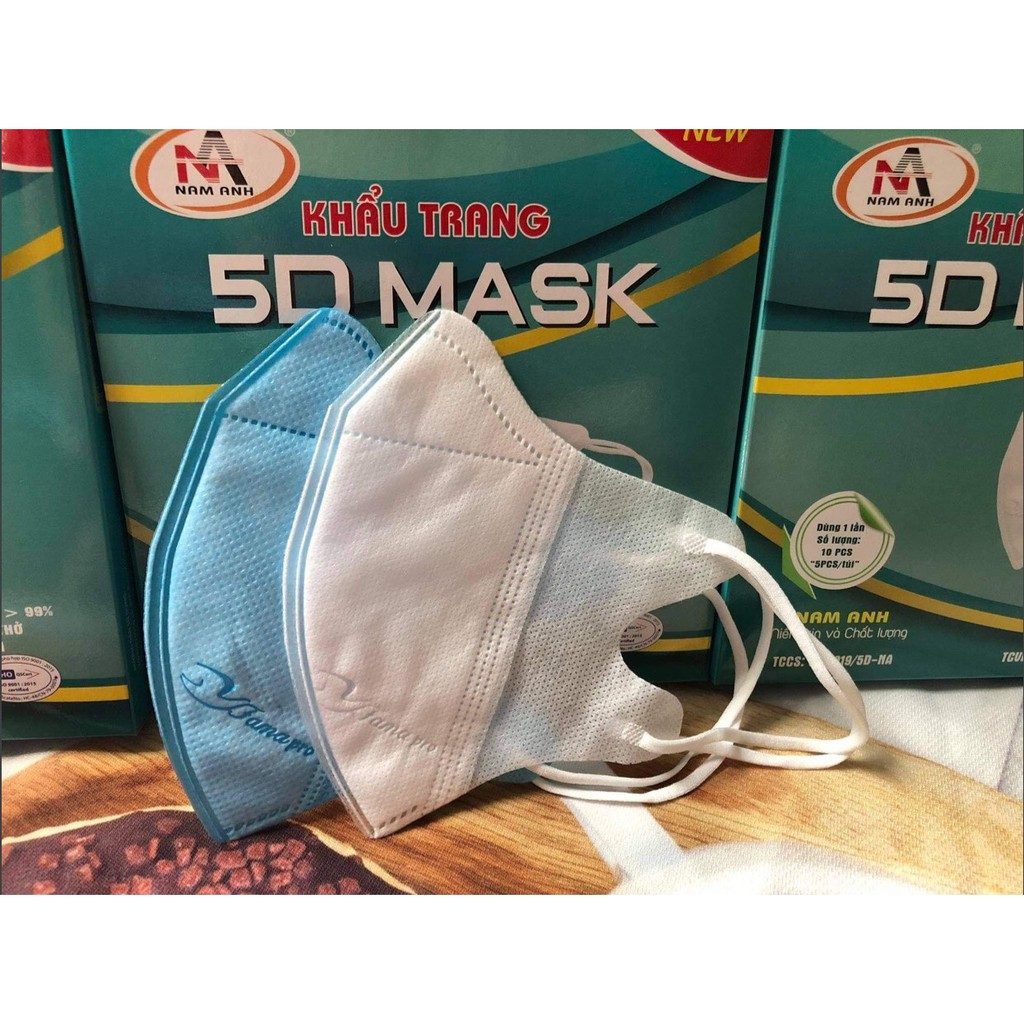 (Hộp 10 Cái) Khẩu Trang 5D Mask Hãng Nam Anh Dây Thun - Không Bí Thở / Không Lem Son