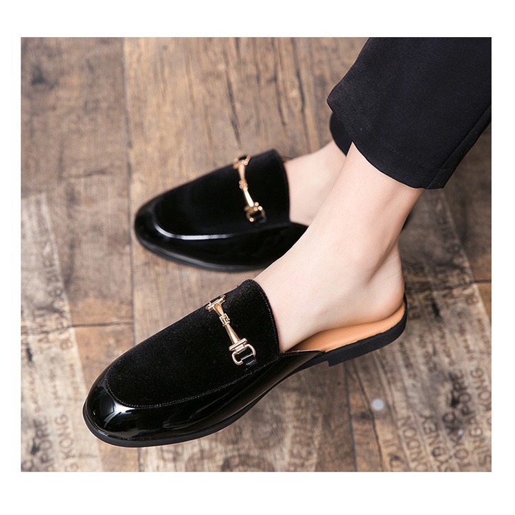 Giày sục nam da lộn khuyên vàng , đế êm , da mềm