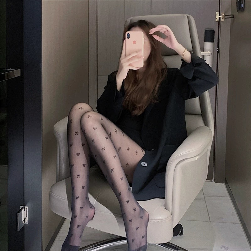 Women Pantyhose Tights Sexy Stocking Bow Knot Tight for Ladies Black White Color Flesh Light Seamles