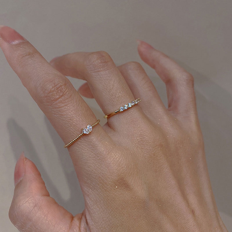 Nhẫn WE FLOWER mặt trái tim đính đá zircon nhân tạo phong cách Hàn Quốc thời trang dành cho nữ