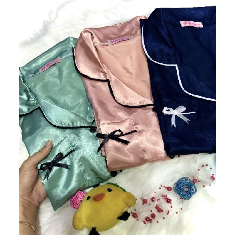 [ BIGSIZE ] Pijama phi lụa bigsize viền nơ tay dài 60-75kg