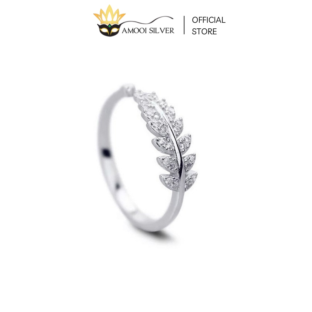 Nhẫn bạc S925 freesize lá nạm đá - Amooi Silver AN02