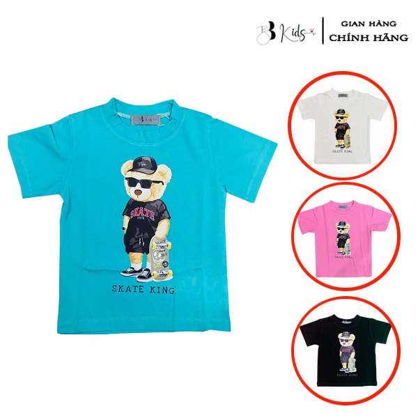 Áo Thun Ngắn Tay Cho Bé BB Kids In Hình Gấu Trượt Ván Chất Liệu Cotton 100% Co Giãn 4 Chiều