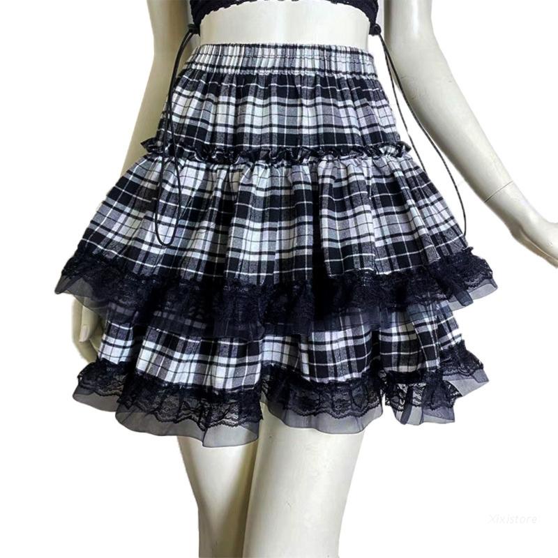 Xixi Chân Váy Chữ A Lưng Cao Phối Ren Phong Cách Gothic Thời Trang Cho Nữ