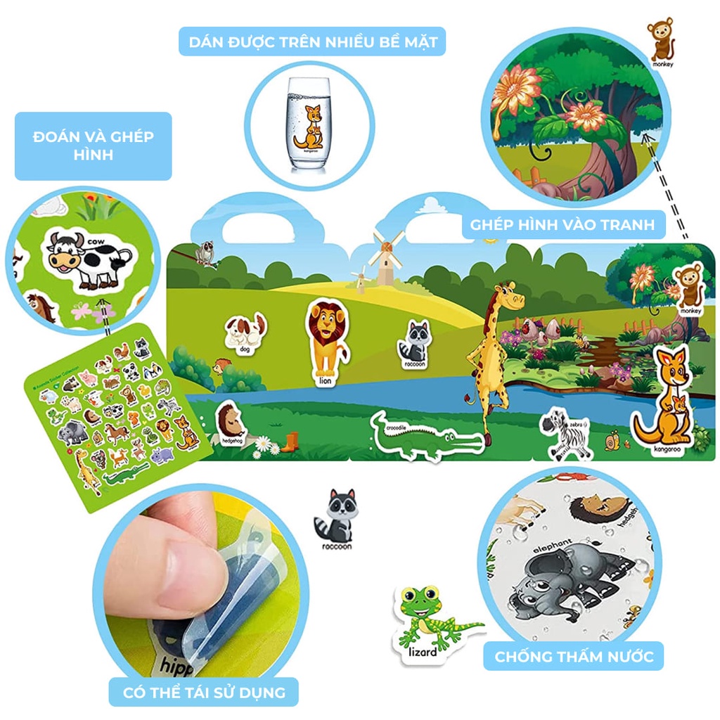 Sách dán hình cho bé sticker thông minh dùng nhiều lần 8 chủ đề cho trẻ từ 3 tuổi, đồ chơi giáo dục an toàn Roadstar
