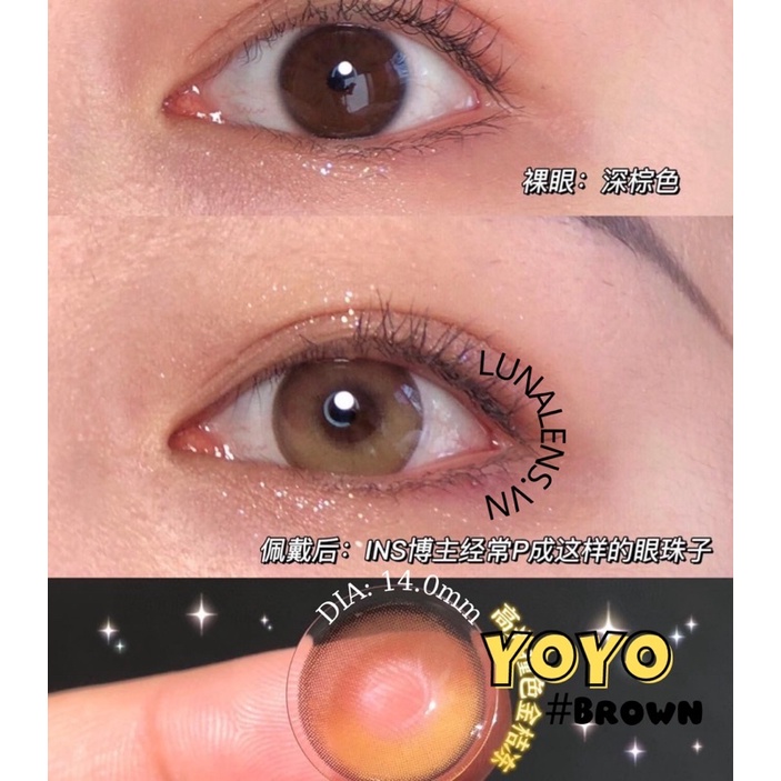 KÍNH ÁP TRÒNG MÀU NÂU HỔ PHÁCH YOYO BROWN SIÊU ÊM SIÊU MỀM NỘI ĐỊA TRUNG QUỐC - LENS CÓ ĐỘ CẬN