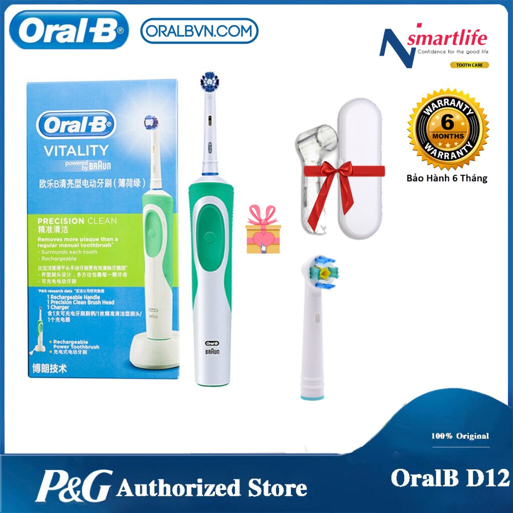 Bàn chải điện đánh răng tự động Oral-B D12 xanh lá làm sạch răng, hạn chế viêm nướu chính hãng