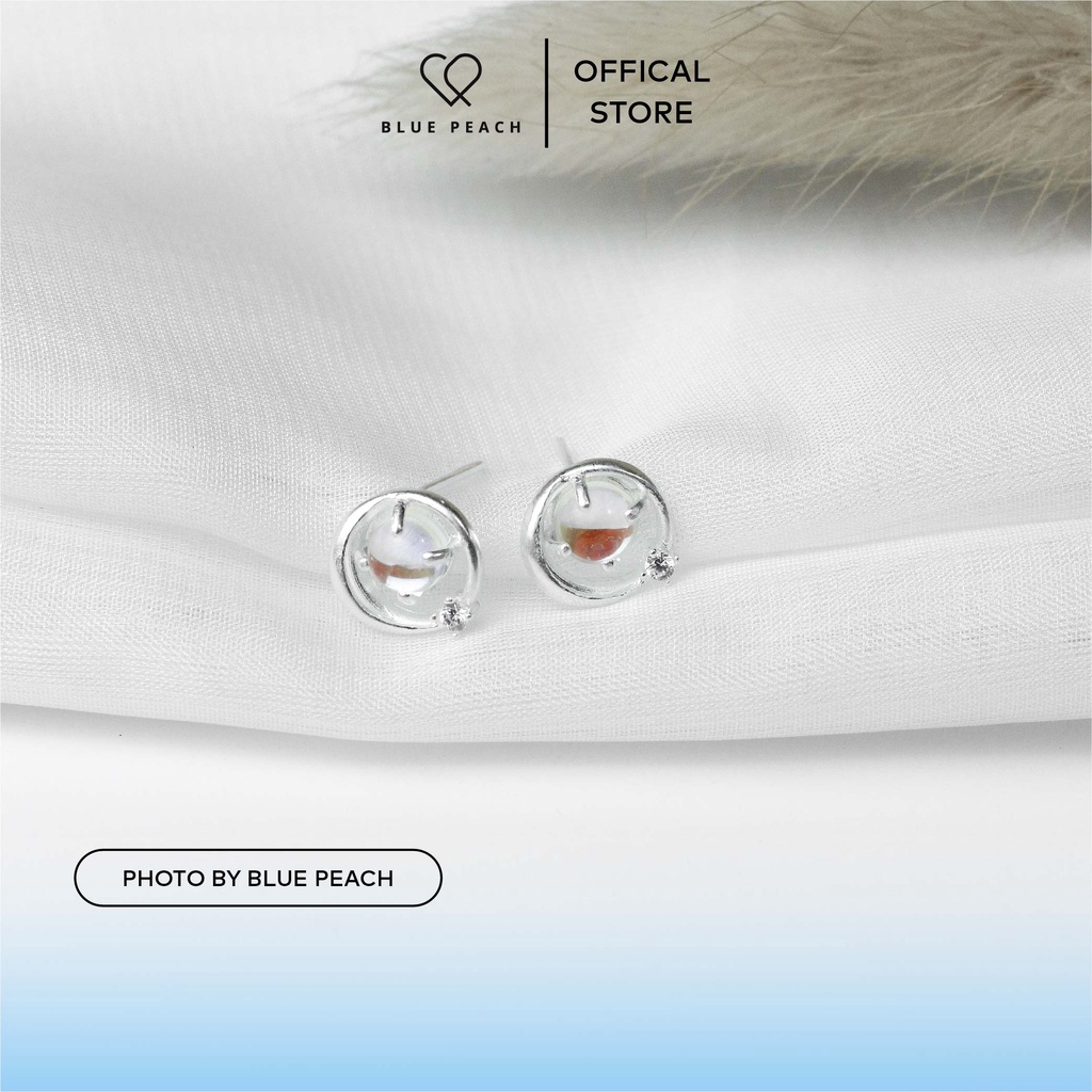 Khuyên Tai Bạc 925 Blue Peach Đại Dương Xanh - Moonstone KT617