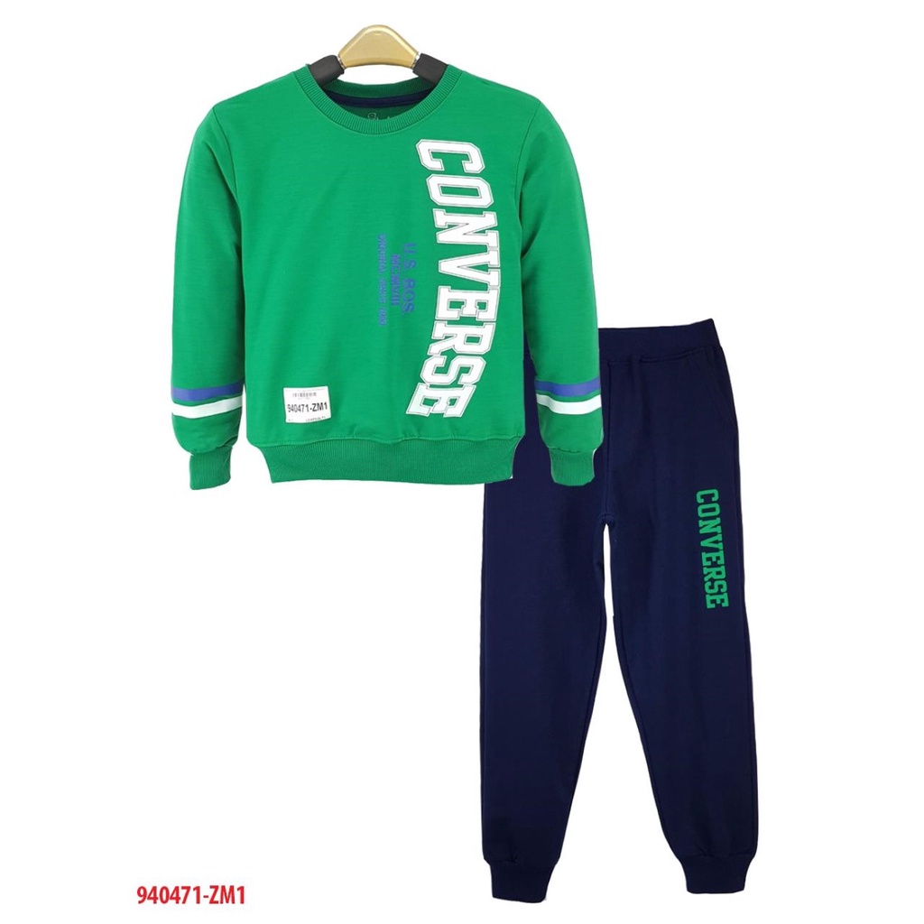 940471-ZM1 - Bộ nỉ da cá , bé trai , dài tay , in converse , màu xanh coban, size to 10t-16t , ri7- hàng Made in Vietnam