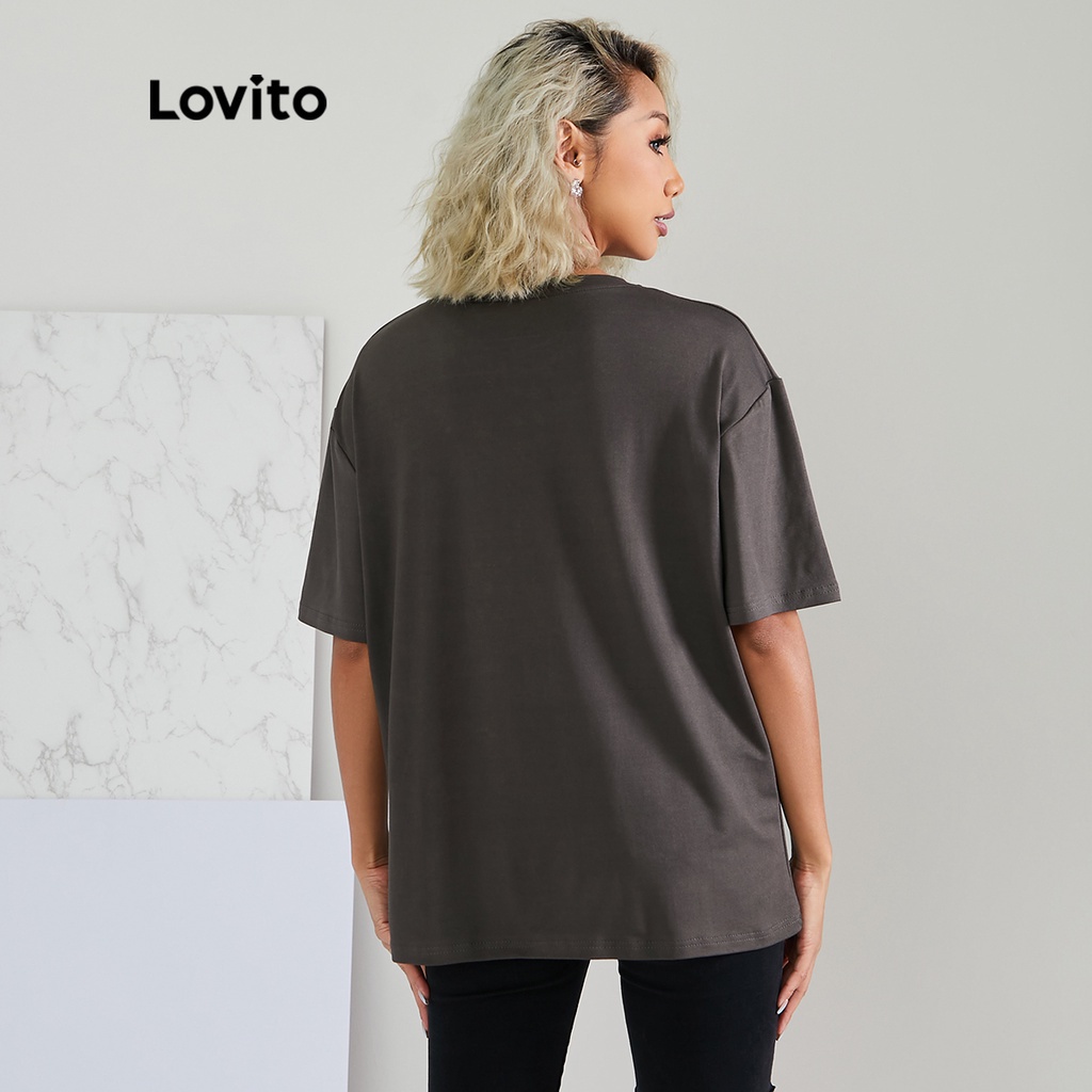 (Hàng có sẵn) Lovito Áo Thun Tay NgắN In Chữ ThườNg L22AD029 (Xám)