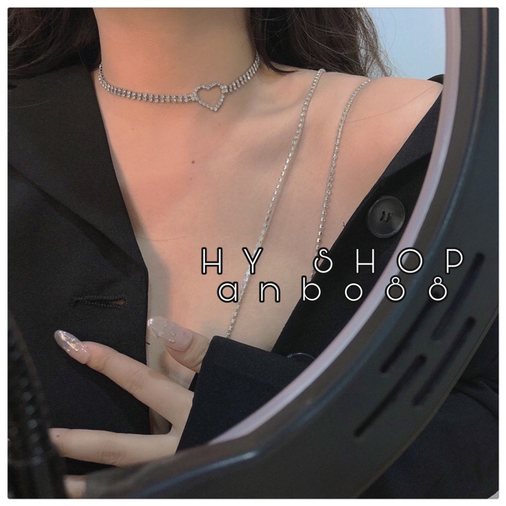 dây chuyền vòng cổ choker trái tim đính kim