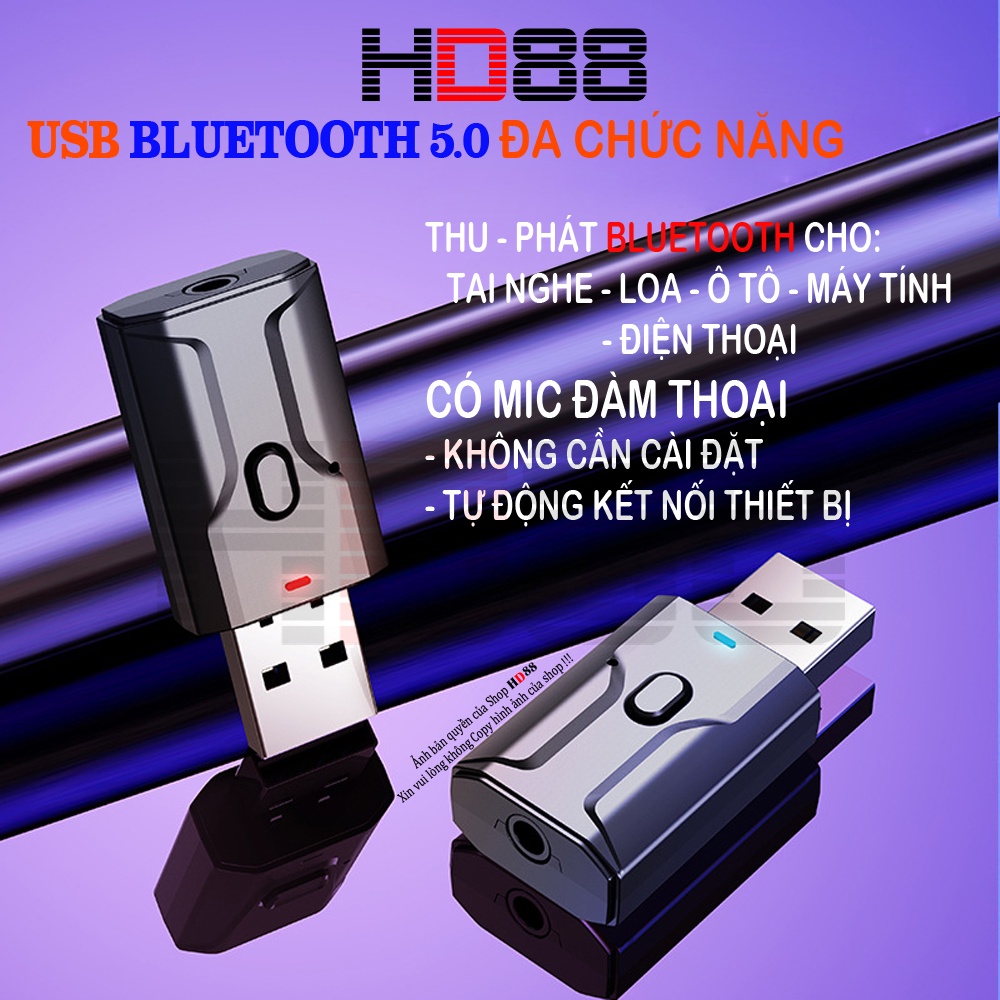 USB Bluetooth 5.0 Đa chức năng thu-phát âm thanh Aux Rca cổng cắm Usb 3.5mm cho PC-laptop-TV-Xe Hơi,loa thường=&gt; có BLT